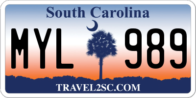 SC license plate MYL989