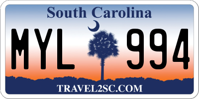 SC license plate MYL994