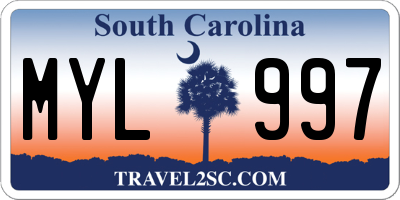 SC license plate MYL997