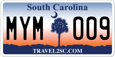 SC license plate MYM009