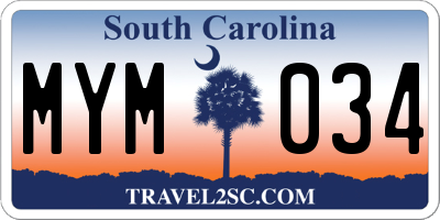 SC license plate MYM034
