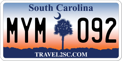 SC license plate MYM092
