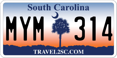 SC license plate MYM314