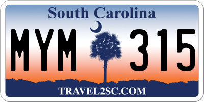 SC license plate MYM315