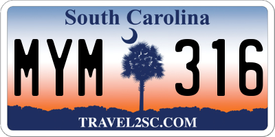SC license plate MYM316