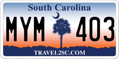 SC license plate MYM403