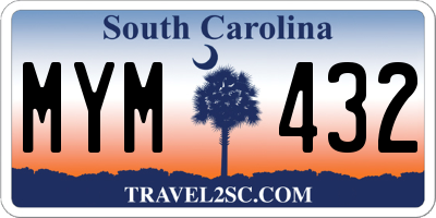 SC license plate MYM432