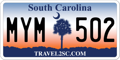 SC license plate MYM502