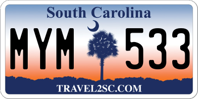 SC license plate MYM533