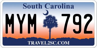 SC license plate MYM792