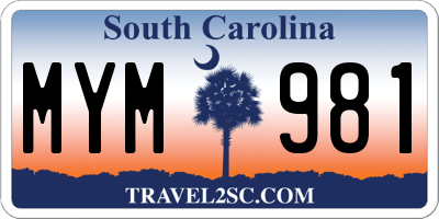 SC license plate MYM981