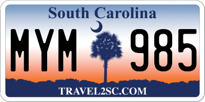 SC license plate MYM985