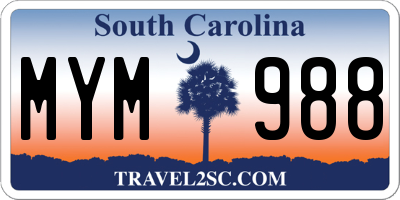 SC license plate MYM988