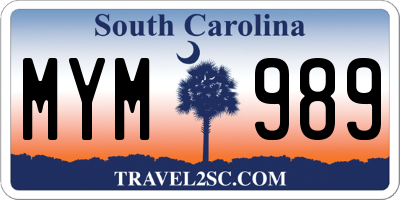 SC license plate MYM989