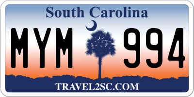SC license plate MYM994