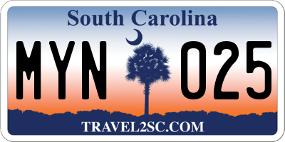 SC license plate MYN025