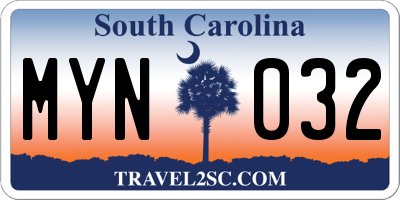 SC license plate MYN032