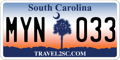 SC license plate MYN033