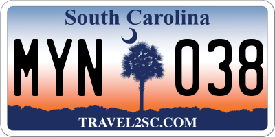 SC license plate MYN038