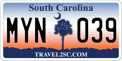 SC license plate MYN039