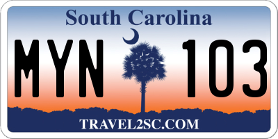SC license plate MYN103