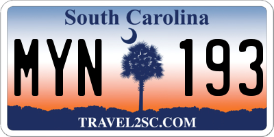 SC license plate MYN193