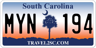 SC license plate MYN194