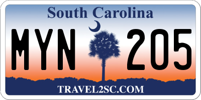 SC license plate MYN205