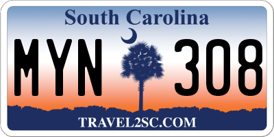 SC license plate MYN308