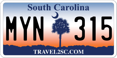 SC license plate MYN315