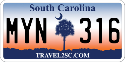 SC license plate MYN316