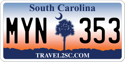 SC license plate MYN353