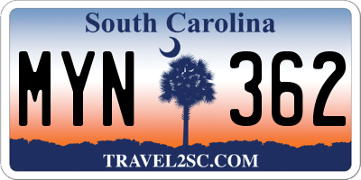 SC license plate MYN362