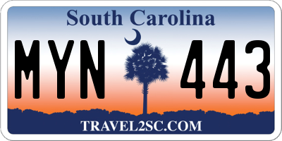 SC license plate MYN443