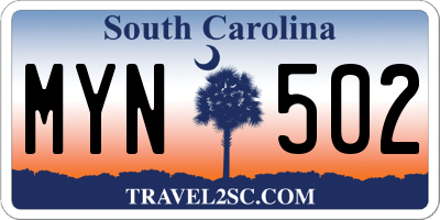 SC license plate MYN502