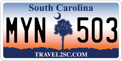 SC license plate MYN503