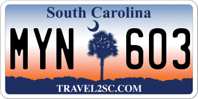 SC license plate MYN603
