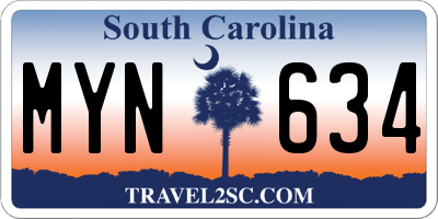 SC license plate MYN634