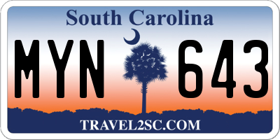 SC license plate MYN643