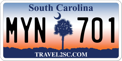 SC license plate MYN701