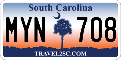 SC license plate MYN708