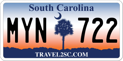 SC license plate MYN722
