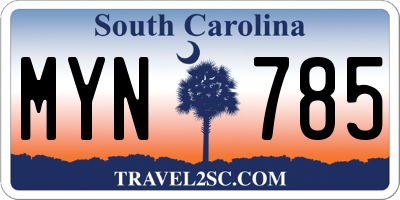 SC license plate MYN785