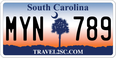 SC license plate MYN789