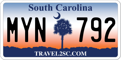 SC license plate MYN792