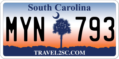 SC license plate MYN793