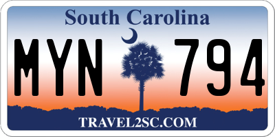 SC license plate MYN794