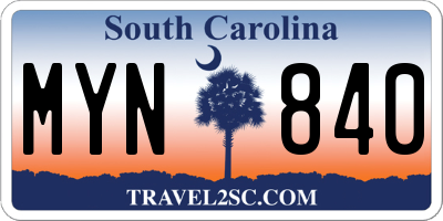 SC license plate MYN840