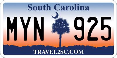 SC license plate MYN925