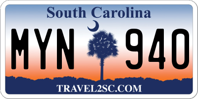 SC license plate MYN940